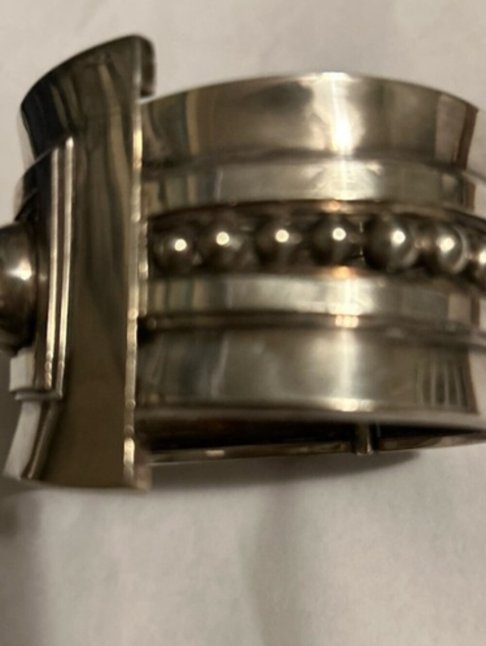 Sterling Silver Repoussé Ribbon Swirl Clamper Bracelet - Silver TAXCO - Picture 3 of 6
